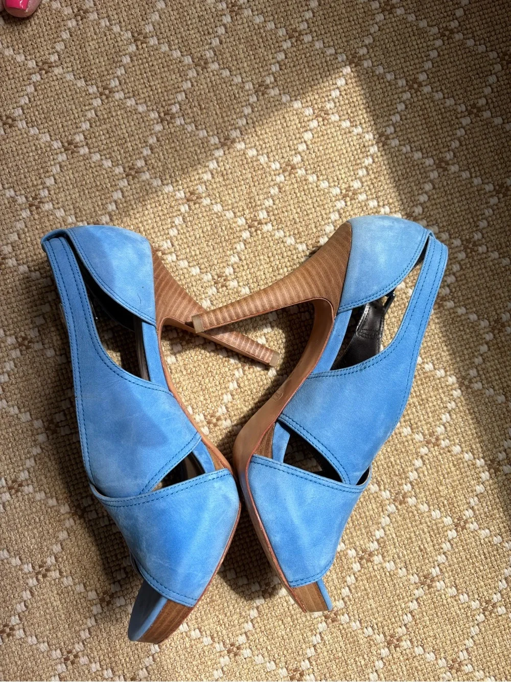 Coach Blue Suede Crisscross Ankle-Strap Heels